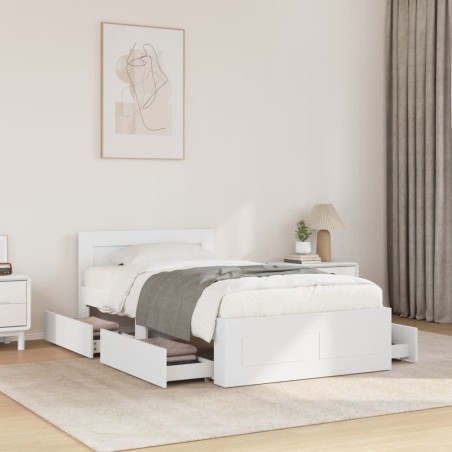 Cadre de lit avec tête de lit sans matelas blanc 100x200 cm 