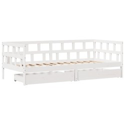 Lit de jour et tiroirs sans matelas blanc 90x190 cm bois massif 