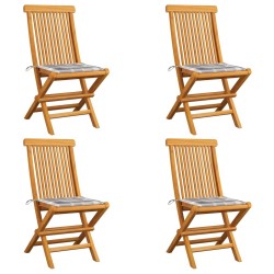 Chaises de jardin coussins à carreaux gris lot de 4 Teck massif 