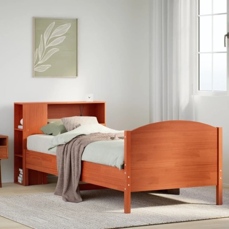 Lit bibliothèque sans matelas cire marron 100x200 cm pin massif 