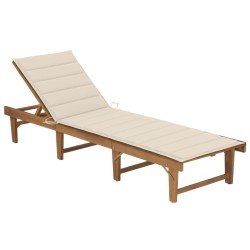Chaise longue pliable avec coussin Bois d'acacia solide 