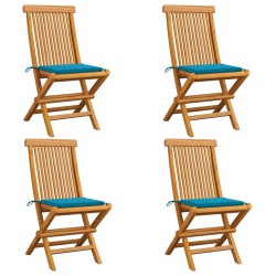 Chaises de jardin et coussins bleu lot de 4 Bois de teck massif 