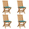 Chaises de jardin et coussins bleu lot de 4 Bois de teck massif 