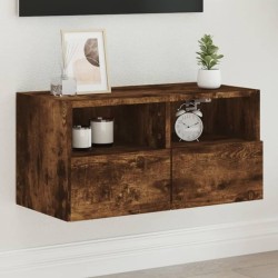 Meuble TV mural chêne fumé 60x30x30 cm bois d'ingénierie 