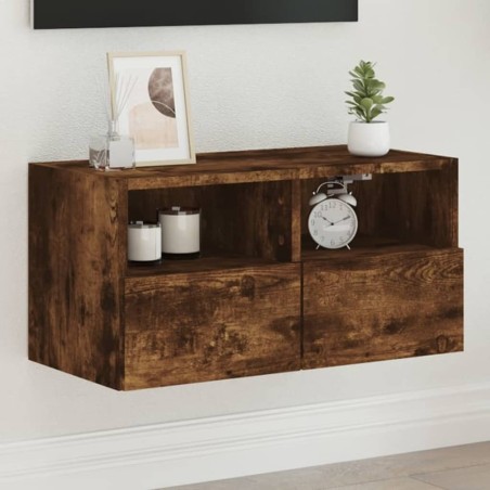 Meuble TV mural chêne fumé 60x30x30 cm bois d'ingénierie 