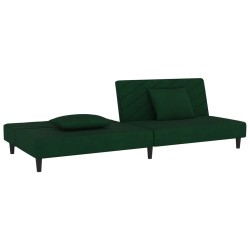 Canapé-lit à 2 places avec deux oreillers Vert foncé Velours 