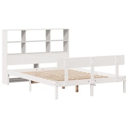 Lit bibliothèque sans matelas blanc 135x190 cm bois pin massif 