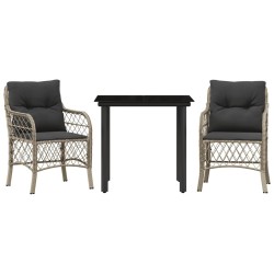 Ensemble de bistro 3 pcs et coussins gris clair résine tressée 