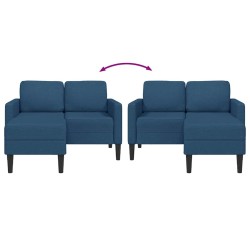 Canapé 2 places avec méridienne en L bleu 125 cm tissu 