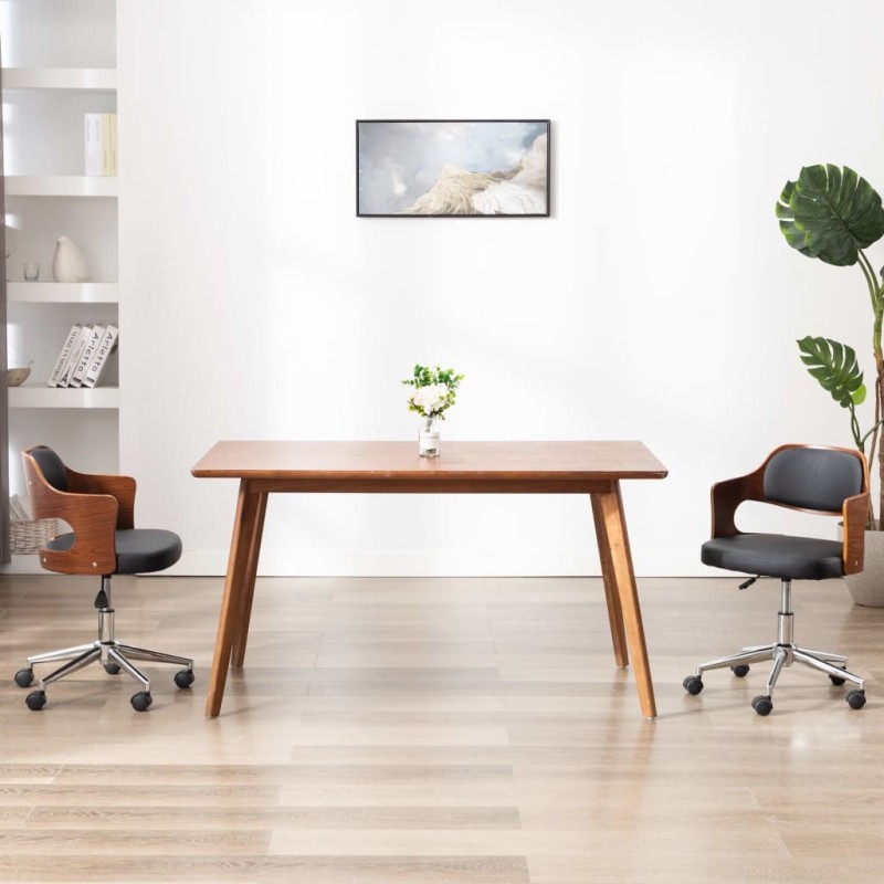 Chaise pivotante de bureau Noir Bois courbé et similicuir 