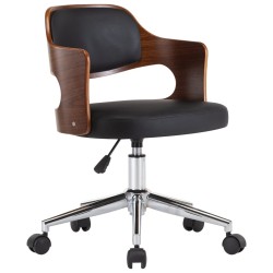 Chaise pivotante de bureau Noir Bois courbé et similicuir 