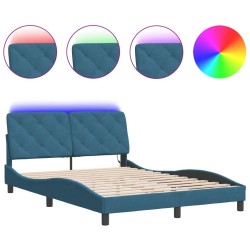 Cadre de lit avec LED sans matelas bleu 140x200 cm velours 