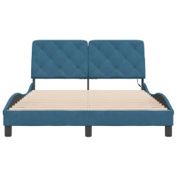 Cadre de lit avec LED sans matelas bleu 140x200 cm velours 