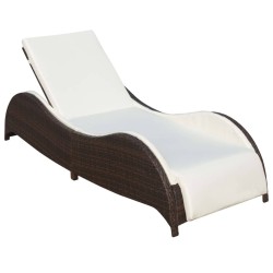 Chaise longue avec coussin Résine tressée Marron 