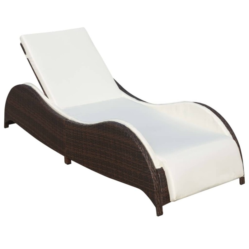 Chaise longue avec coussin Résine tressée Marron 