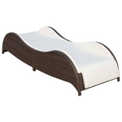 Chaise longue avec coussin Résine tressée Marron 