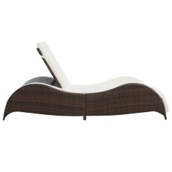Chaise longue avec coussin Résine tressée Marron 
