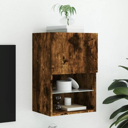 Meuble TV avec lumières LED chêne fumé 40,5x30x60 cm 