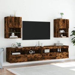 Meuble TV avec lumières LED chêne fumé 40,5x30x60 cm 