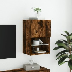 Meuble TV avec lumières LED chêne fumé 40,5x30x60 cm 