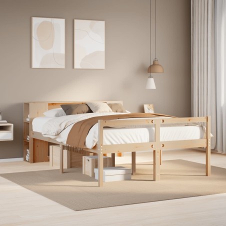 Lit bibliothèque sans matelas 140x200 cm bois massif de pin 