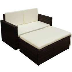 Salon de jardin 2 pcs avec coussins Résine tressée Marron 