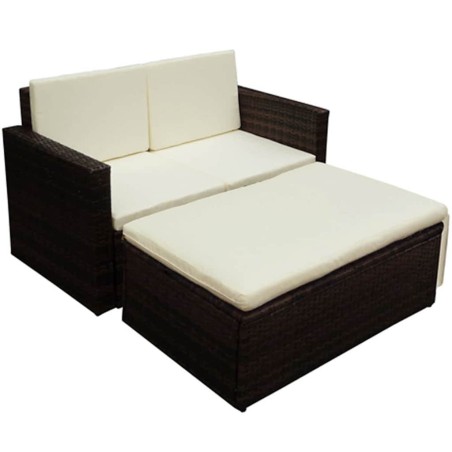 Salon de jardin 2 pcs avec coussins Résine tressée Marron 