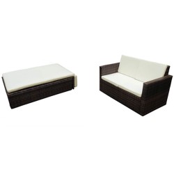 Salon de jardin 2 pcs avec coussins Résine tressée Marron 