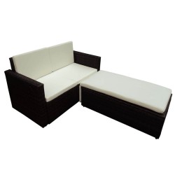 Salon de jardin 2 pcs avec coussins Résine tressée Marron 