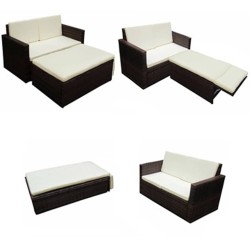 Salon de jardin 2 pcs avec coussins Résine tressée Marron 