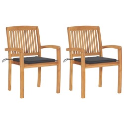 Chaises de jardin lot de 2 et coussins anthracite Bois de teck 
