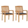 Chaises de jardin lot de 2 et coussins anthracite Bois de teck 
