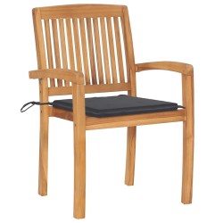Chaises de jardin lot de 2 et coussins anthracite Bois de teck 