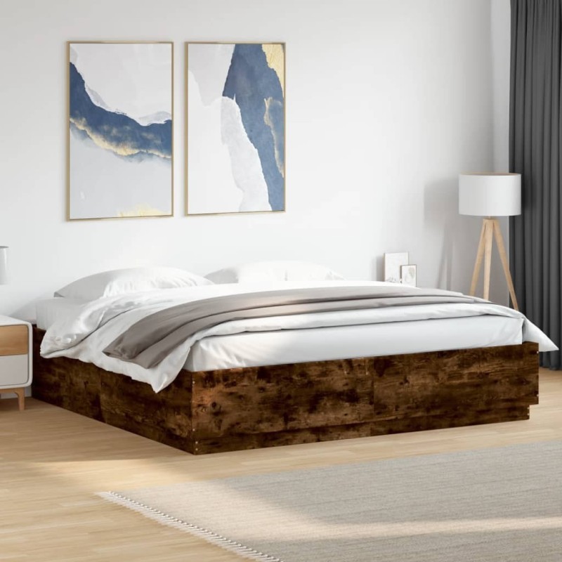 Cadre de lit avec LED sans matelas chêne fumé 200x200 cm 