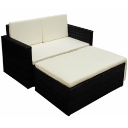 Salon de jardin 2 pcs avec coussins Résine tressée Noir 
