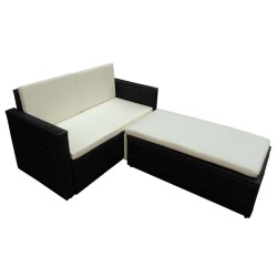 Salon de jardin 2 pcs avec coussins Résine tressée Noir 