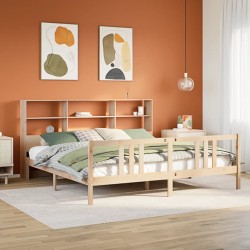 Lit bibliothèque sans matelas 180x200 cm bois massif de pin 