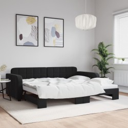 Lit de jour avec lit gigogne noir 90x190 cm velours 