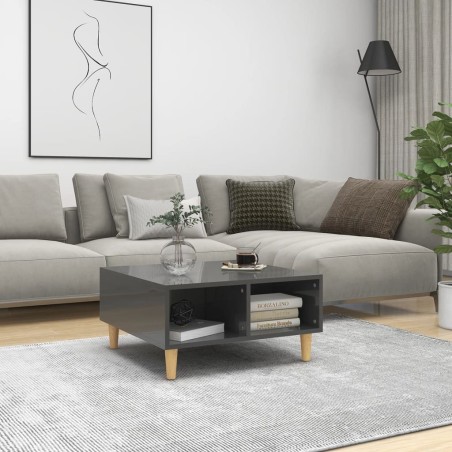 Table basse gris brillant 60x60x30 cm bois d'ingénierie 