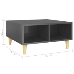 Table basse gris brillant 60x60x30 cm bois d'ingénierie 
