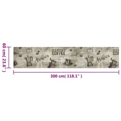 Tapis de cuisine lavable imprimé café gris 60x300 cm velours 