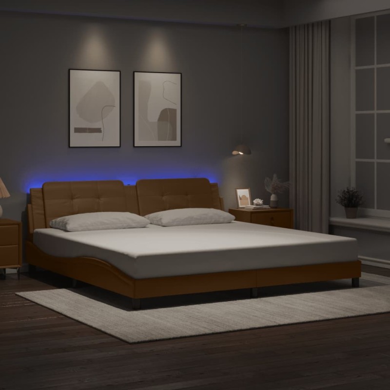 Cadre de lit avec lumières LED cappuccino 200x200 cm similicuir 