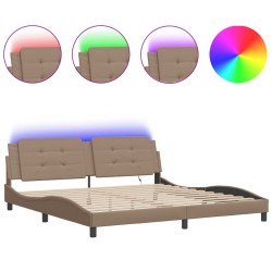 Cadre de lit avec lumières LED cappuccino 200x200 cm similicuir 