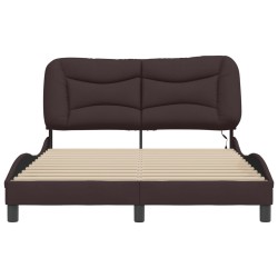Cadre de lit avec LED sans matelas marron foncé 140x200cm tissu 