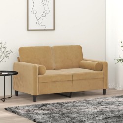 Canapé 2 places avec oreillers décoratifs brun 120 cm velours 