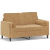 Canapé 2 places avec oreillers décoratifs brun 120 cm velours 