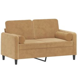 Canapé 2 places avec oreillers décoratifs brun 120 cm velours 