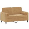 Canapé 2 places avec oreillers décoratifs brun 120 cm velours 