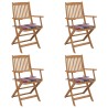 Chaises pliables de jardin lot de 4 avec coussins Bois d'acacia 