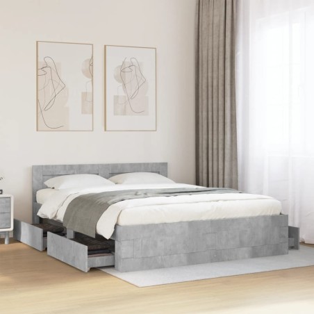 Cadre de lit et tête de lit sans matelas gris béton 160x200 cm 